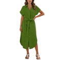 thumbnail image 2 of ClodeEU Women's Short Sleeve Button Down Shirt Dress,Casual Tie Waist Midi Dress with Side Slit Green,Women's Plus XXL, 2 of 8
