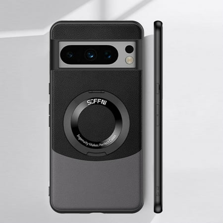 Zjrui for Google Pixel 8 Pro Magnetic MagSafe Case with Kickstand Leather Slim Shockproof Protective Cover-Black