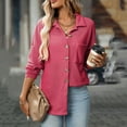 thumbnail image 2 of dGslk Women Button Down Waffle Knit Long Sleeve Shirt Casual Loose Fit Collared Blouse with Pocket for Daily Wear Hot Pink M, 2 of 2
