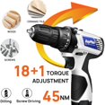 thumbnail image 3 of Ensemble d'Outils de Tournevis Électrique Combiné pour Perceuse Électrique Sans Fil 16,8 V, 2 Vitesses Variables 18+1 Réglage de Couple, 23 Pcs Embouts de Perceuse/perceuse, 3 of 8
