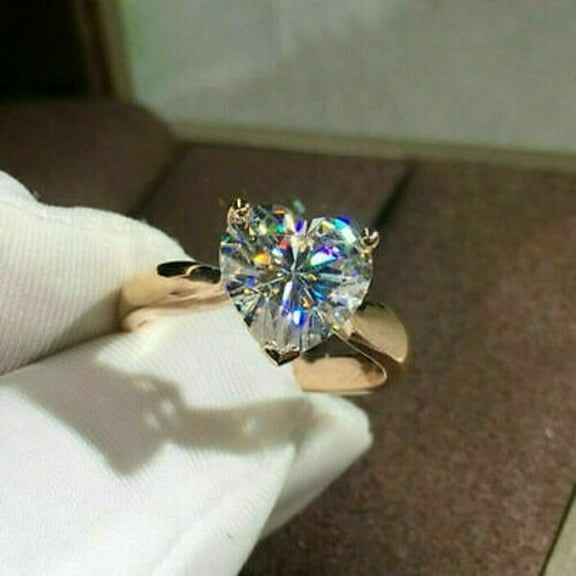 Forever Jewels 2Ct Heart Cut Moissanite Women Solitaire Engagement Ring 14K Yellow Gold Plated