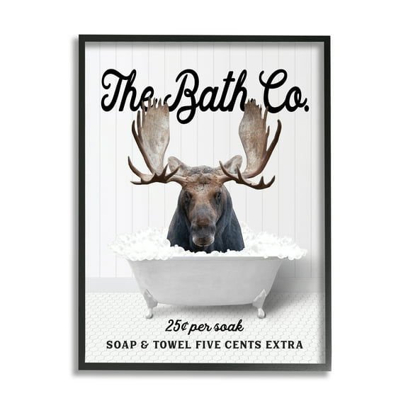 Stupell Industries Bubble Bathtub Moose Animals & Insects Painting Black Framed Art Print Wall Art, 11 x 14
