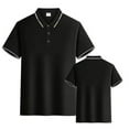 thumbnail image 2 of Men Polo Shirts Solid Color Lapel Wide V Neck Breathable Short Sleeved Shirt Men's Button Down Shirts Black M, 2 of 3