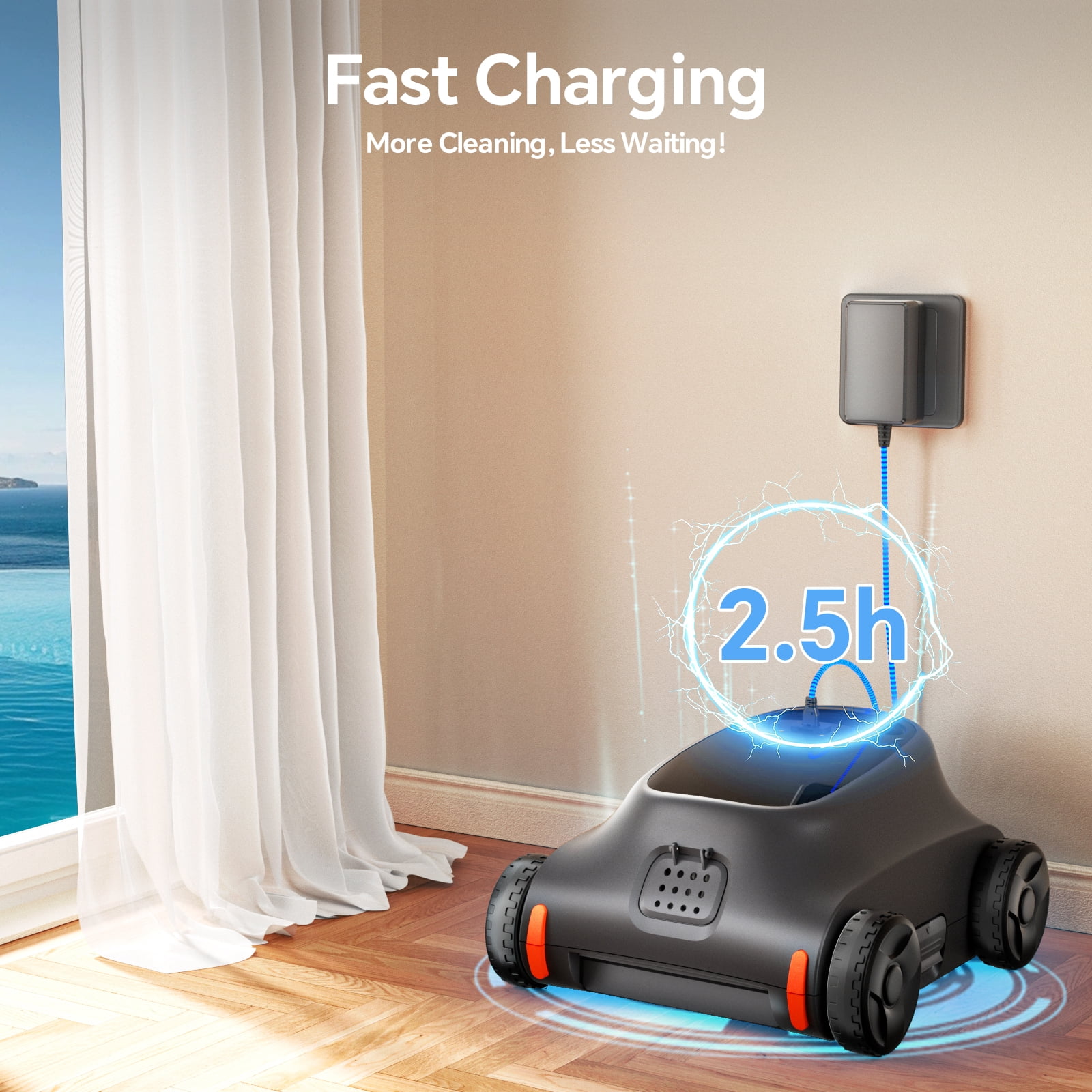 [150 Mins Running Up to 2000 Sq.ft] Seauto SAT 10 Robotic Pool Cleaner, Cordless Robotic Pool Vacuum for Above Ground Pool, 180W Brushless Motor, for In Ground Flat Pools up to 2000 sq.ft