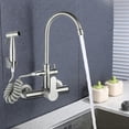 thumbnail image 4 of Wall Mount Kitchen Sink Faucet One Handle 2 Holes Mixer Tap Stainless Steel, 4 of 27