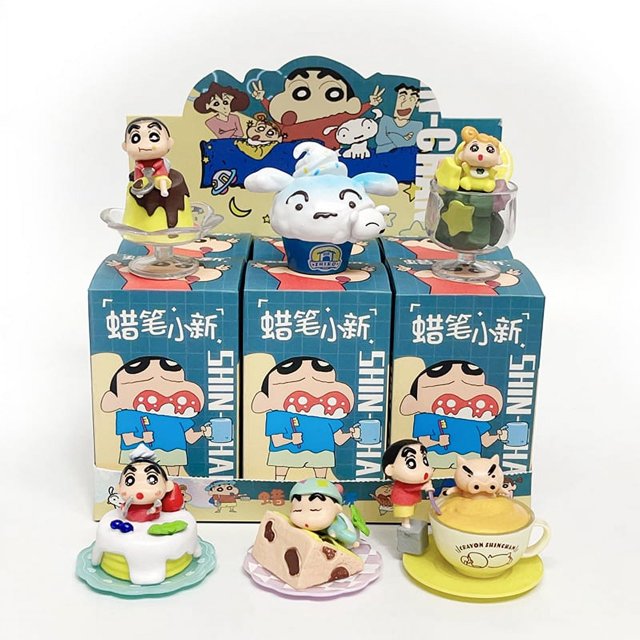 Crayon Shin-chan té de la tarde serie de postres de verano figura modelo ornamento caja ciega muñeca Gacha juguete
