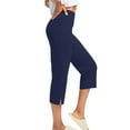 thumbnail image 5 of Bloomae Women's Yoga Capris Pants High Waist Leggings Crop Straight Leg Side Slit Athletic Exercise Workout Capris with Pockets Dark Blue XXL, 5 of 9