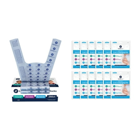 Linnielou LL12EC Disposable 3-in-1 Changing Kit (12 Pack) & LL250 Disposable Diaper Sacks (250 Count)