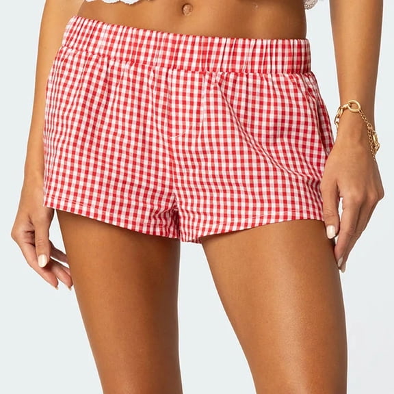 Women Striped Boxer Shorts Elastic High Rise Pajama Bottoms Casual Lounge Shorts with Pockets Sleepwear