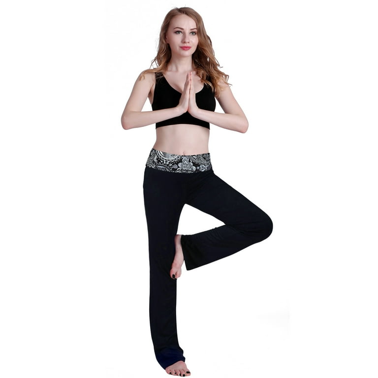 HDE Women's Yoga Pants Activewear Workout Leggings Black Paisley 2X