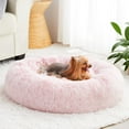 thumbnail image 1 of Cama calmante para perros y gatos WNPETHOME de piel sintética redonda de felpa 20 x 20 x 8 pulgadas rosa claro, 1 of 5