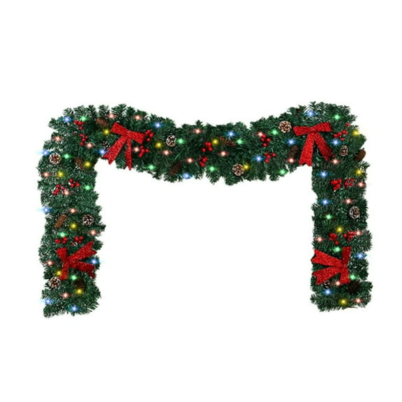 BallsFHK Christmas wreath-9FT pine wreath with red berry cedar fruit and bow, suitable for indoor and outdoor Christmas decoration