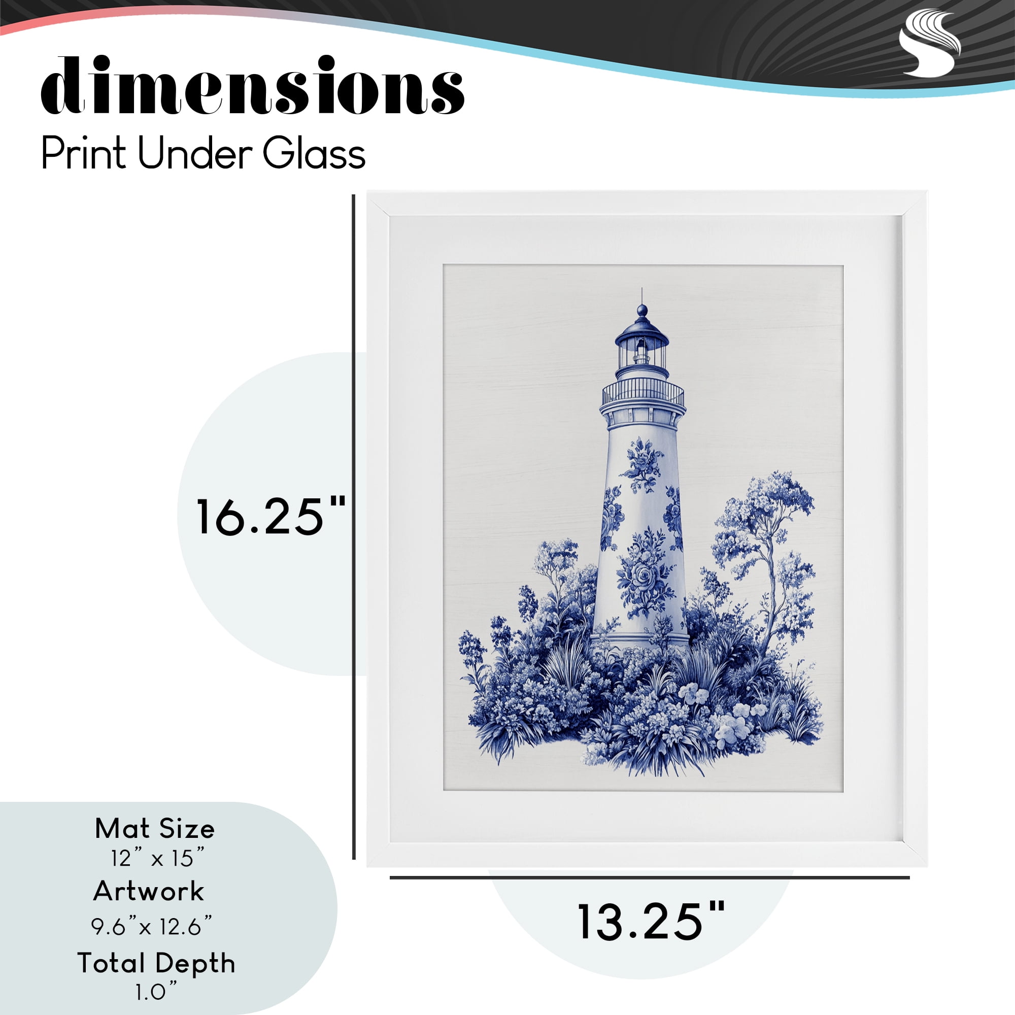 Toile Patterned Lighthouse White Framed Print Under Glass, design by Lettered and Lined