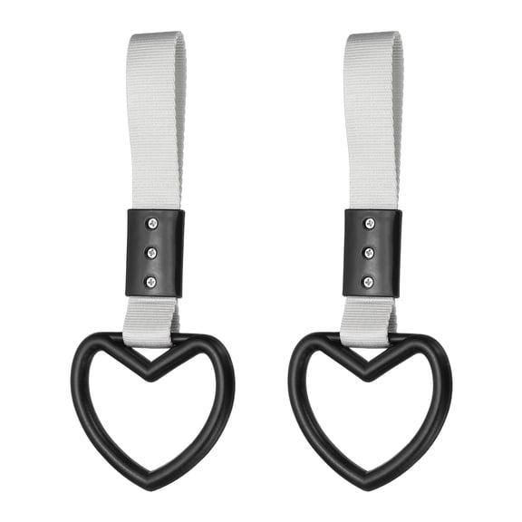 Uxcell 2 Pcs Heart Shaped Car Handle Straps, Car Hanging Accessories Bumper Warning Ring Drift Charm for Auto Bus Decor Interior Exterior Decoration, Black (White Strap)