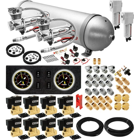 Vixen Air Suspension Kit for Truck/Car Bag/Air Ride/Spring. On Board System- Dual 200psi Compressor, 5 Gallon Aluminum Tank. For Boat Lift,Towing,Lowering,Load Leveling,Train Horn VXX3805GB/4850DCF