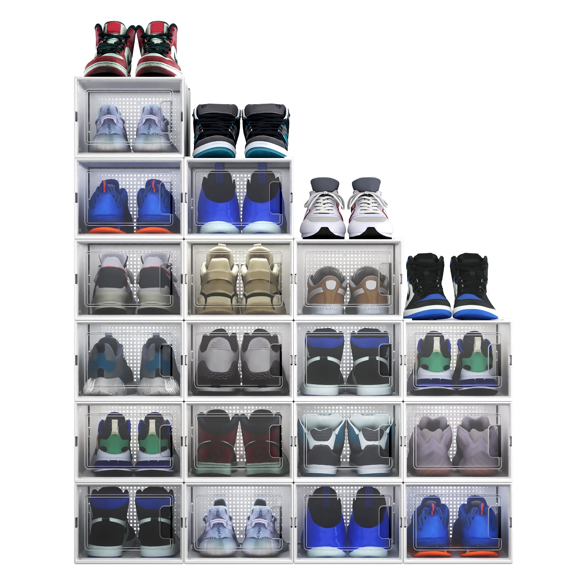 DHMAKER Shoe Boxes Clear Plastic Stackable, 18 Pack Shoe Organizer for  Closet, Space Saving Foldable Shoe Sneaker Containers Bins Holders