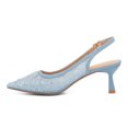 thumbnail image 2 of XYD XYD Women Pointy Toe Slingback Pumps Rhinestones Studded Mesh Low Heels Party Evening Shoes Size 7 Blue, 2 of 4