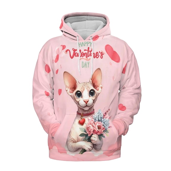 Happy Valentine's Day Sphynx holding flowers All Over Print 3D Hoodie Unisex Merch Hoodies Cat Lover Kitten Owner Gifts Idea - 3005