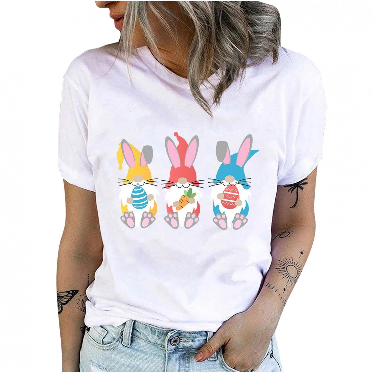 Mchoice Womens Summer Easter Tops Trendy Novelty Bad Bunny Shirt Rabbit Cartoon  Print Short Sleeve T-shirts Casual Loose Crewneck Tees,Gifts for Women on  Clearance 