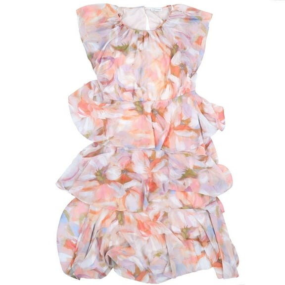 Calvin Klein Womens Dress Triple-Tiered Flutter-Sleeve M Pink Floral 10 New