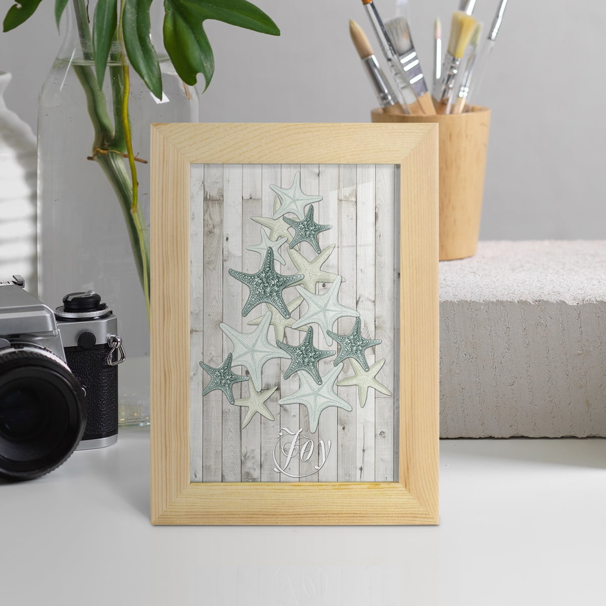 Coastal Christmas III -Framed Print w/glass-Natural Wood