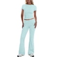 thumbnail image 1 of Traje de pantalón ancho y camisa deportiva elegante de color liso para mujer: conjunto informal y formal con tejido cómodo, tallas reales: tallas S-XXL, 1 of 8