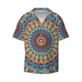 thumbnail image 4 of Uemuo Round Mandala Pattern Cotton Linen Short Sleeve Shirts,Casual Lightweight Button Down Shirts,Vacation Beach Summer Tops-Small, 4 of 7