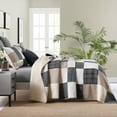 thumbnail image 5 of DDUOXIN Real Patchwork Plaid Cotton Quilt - 100% Cotton Queen Size Quilt, Lightweight Brown Black Beige Rustic Quilt Bedspread for Queen Bed, Neutral Reversible Coverlet/Comforter Set, 3 Piece, 98x90, 5 of 13