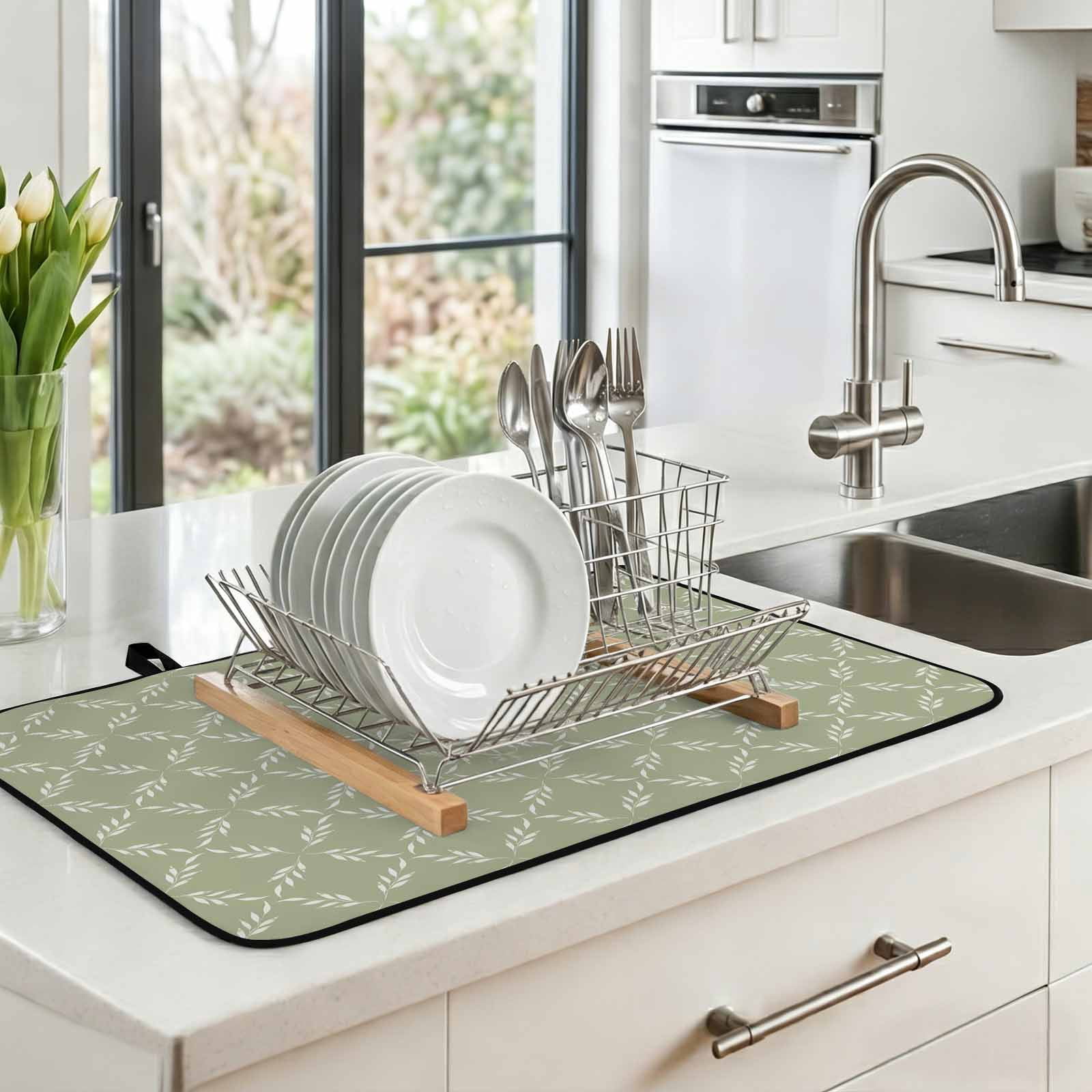 Sage Green Stove Top Cover for Electric Stove, Heat-proof & Non Slip Glass Top Stove Cover Protector, Geometric Flower Leaf Diamond Plaid Retro Kitchen Flat Cooktop Rubber Mat 31x24 Inches