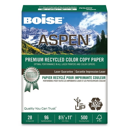 - Boise ASPEN Premium Recycled Paper, 96 Bright, 28lb, Letter, White, 500 Sheets -CASACC2811