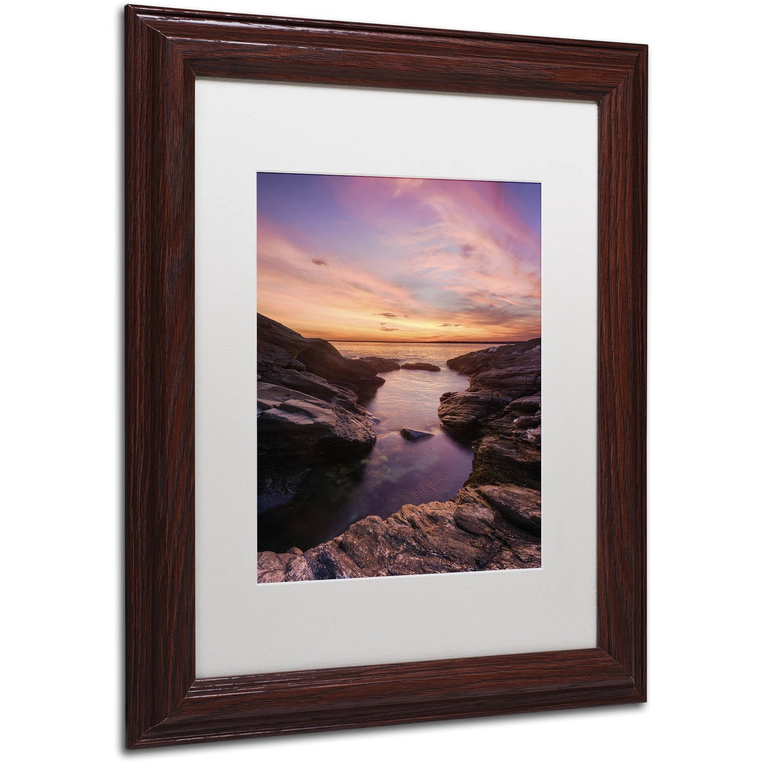 Trademark Fine Art "Beavertail Sunset" Canvas Art by Michael Blanchette Photography White Matte, Wood Frame