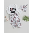 thumbnail image 3 of 3pcs Newborn Baby Boys Pants Set Letters Print Short Sleeve Romper Tops + Rugby Print Pants + Hat, 3 of 8