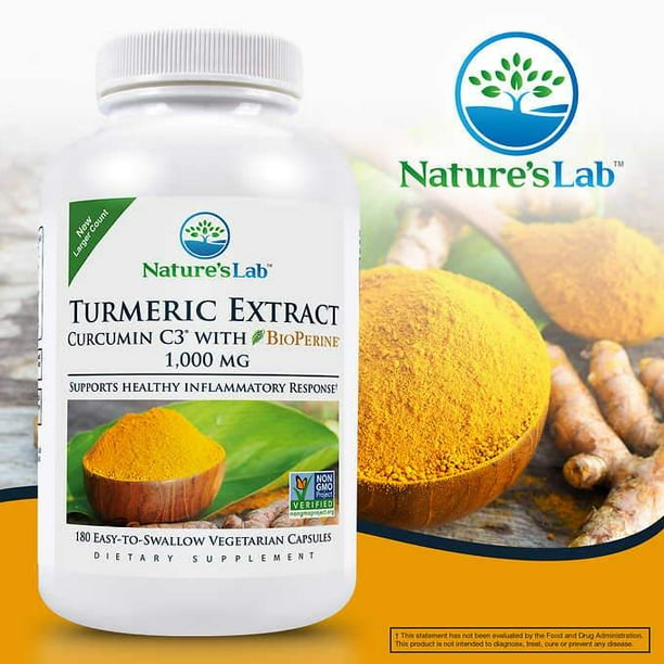 Nature's Lab Turmeric Curcumin C3 1000mg., 180 Vegetarian Capsules