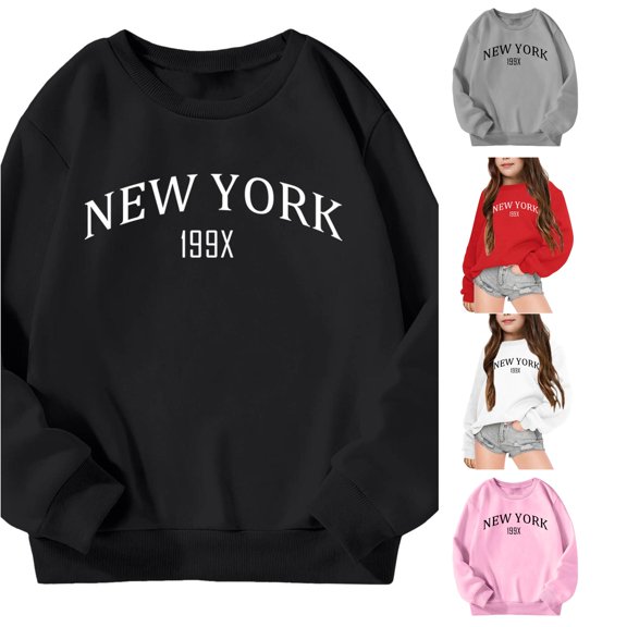 Tanghaowl Boys Sweatshirts Girls Casual Crewneck Long Sleeve Cute Pullover Oversized Lightweight Tops for Comfortable Style Black 5-6 Years