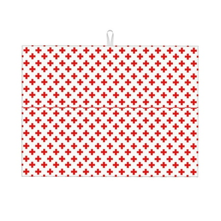 

Qekee Red Cross Print Dish Drying Mat Dishes Drainer Mat for Kitchen Counter Microfiber Absorbent Dish Draining Reusable Washable Draining Racks Extra Large 18 x24
