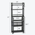 thumbnail image 5 of LinkRomat 6-Tier Farmhouse Bathroom Shelf, Over Toilet Organizer with Rolling Cart & 6 Hooks, Space Saving Storage Rack for Bathroom, Black, 5 of 8