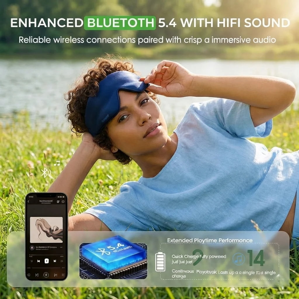 FACEMOON Bluetooth Sleep Headphones Headband for Side Sleepers 14+ Hour Battery Life Travel Insomnia Relief