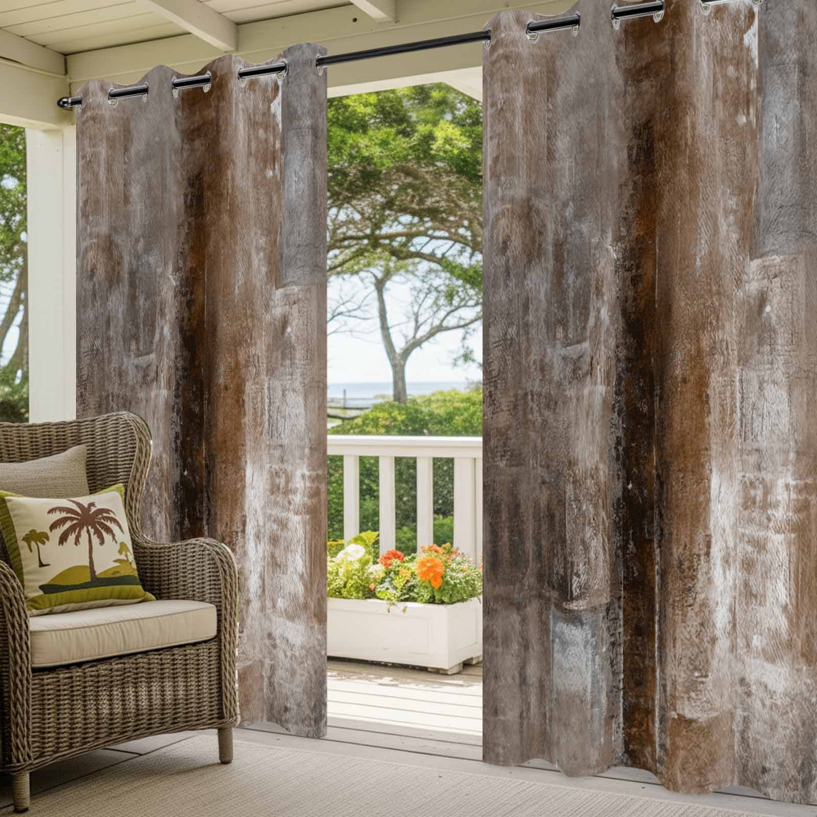 Brown Outdoor Curtains for Patio Waterproof,Windproof Privacy Curtains with Weighted Bottom,Retro Oil Painting Modern Abstract Art Aesthetics Outside Drapes for Picnic Garage Yard 54"x84" 2 Panel