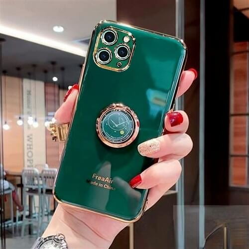 For Apple iPhone 12 Pro Max Dark Green Ring Case Luxury Stream Plating Elegant Cover Case
