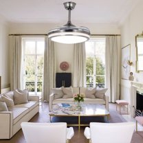 42" Modern Retractable Fan Chandelier – Remote Control, Dimmable 3-Color LED, Copper Gold Finish
