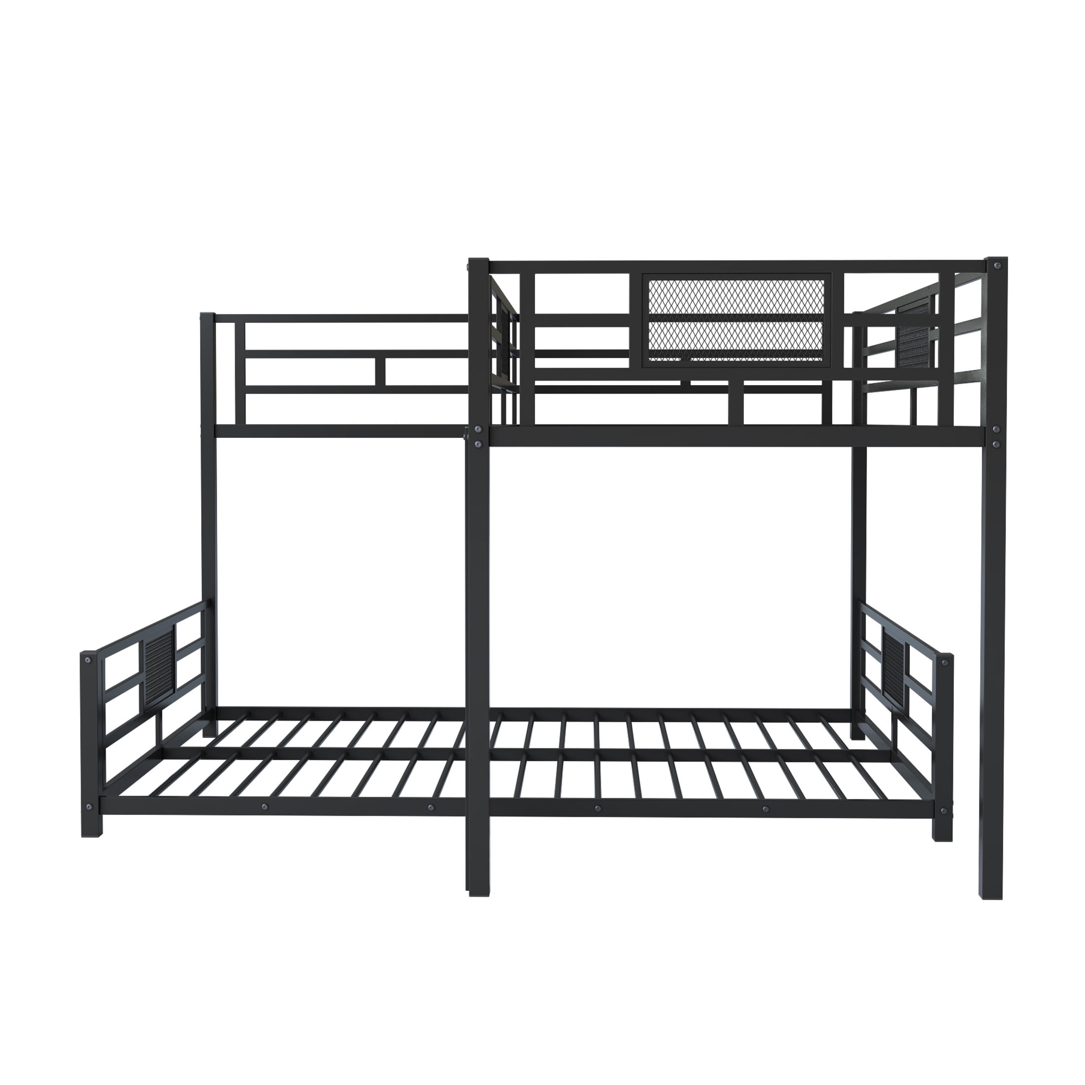 Noble House Twin over Full L-Shaped Bunk Bed, Space-Saving Metal Frame with Guardrails, Space Saving, Black