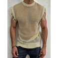 thumbnail image 5 of Men'S Crochet Knit Sleeveless Mesh Tank Top Khaki L, 5 of 7