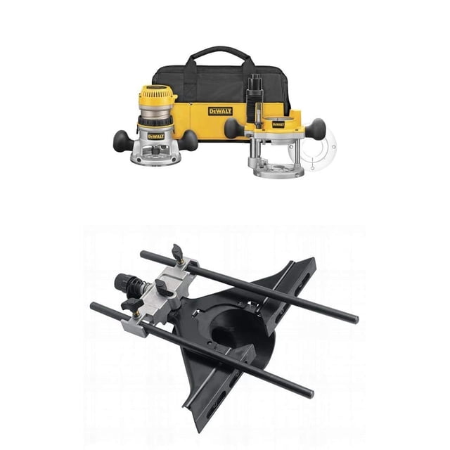 Kit combinado de enrutadores DEWALT DW618PKB de 2,25 HP con guía de bordes y aspiradora