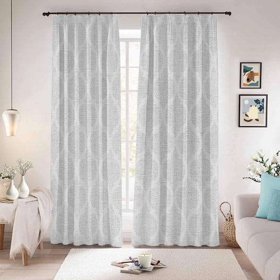 White Moroccan Blackout Curtains for Bedroom/Living Room, Pinch Pleated Black Out Curtains, Boho Morocco Geometric Quatrefoil Grid Room Darkening Window Drapes with Hooks 2 Panels, 39"x70"