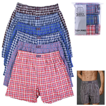3 Mens Plaid Boxer Shorts Pack Underwear Cotton Trunk Woven Briefs Size S M L
