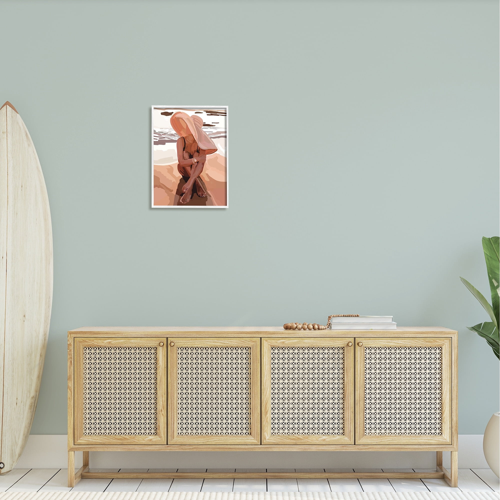 Stupell Industries Woman Sitting Enjoying Ocean Shore Summer Beach Graphic Art White Framed Art Print Wall Art, Design by Amelia Noyes