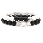 2Pcs Matte Lava Rock Volcanic Stone Beads Stretch Bracelet Stacking Essential Oil Diffuser Tiger Eye Seed Energy Yoga Bracelet for Men Women Couple Stress Relief Healing Aromatherapy Jewelry-C White