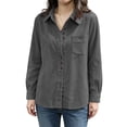 thumbnail image 4 of Zpanxa Fleece Jacket Women Corduroy Button Front Long Sleeve Shirt Jacket Loose Fit Solid Color Casual Lightweight with Pockets Fall Outerwear, 4 of 7