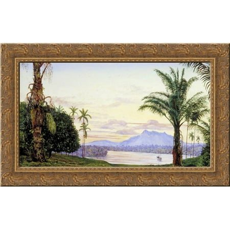 View of Matang and River, Sarawak, Borneo 24x17 Gold Ornate Wood Framed Canvas Art by North, Marianne