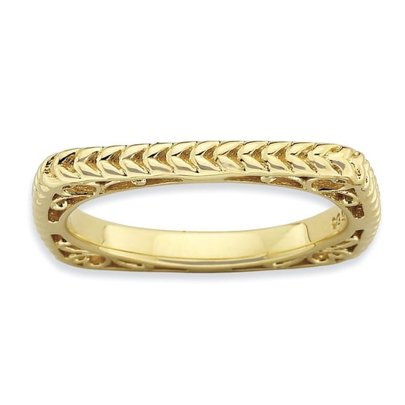 2.25mm Sterling Silver Stackable Polished Gold-FlashedSquare Ring - 3.2 Grams - Size 6
